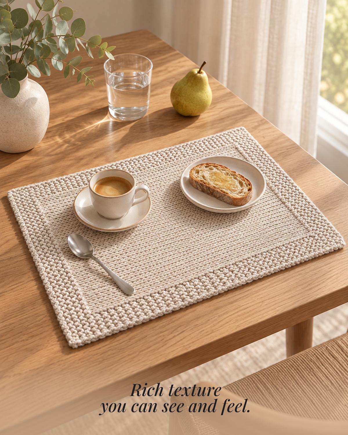 Paudha’s Exquisite Imperial Border Heavy - Knit 100% Ring-Spun Cotton Placemat - Ivory Oat