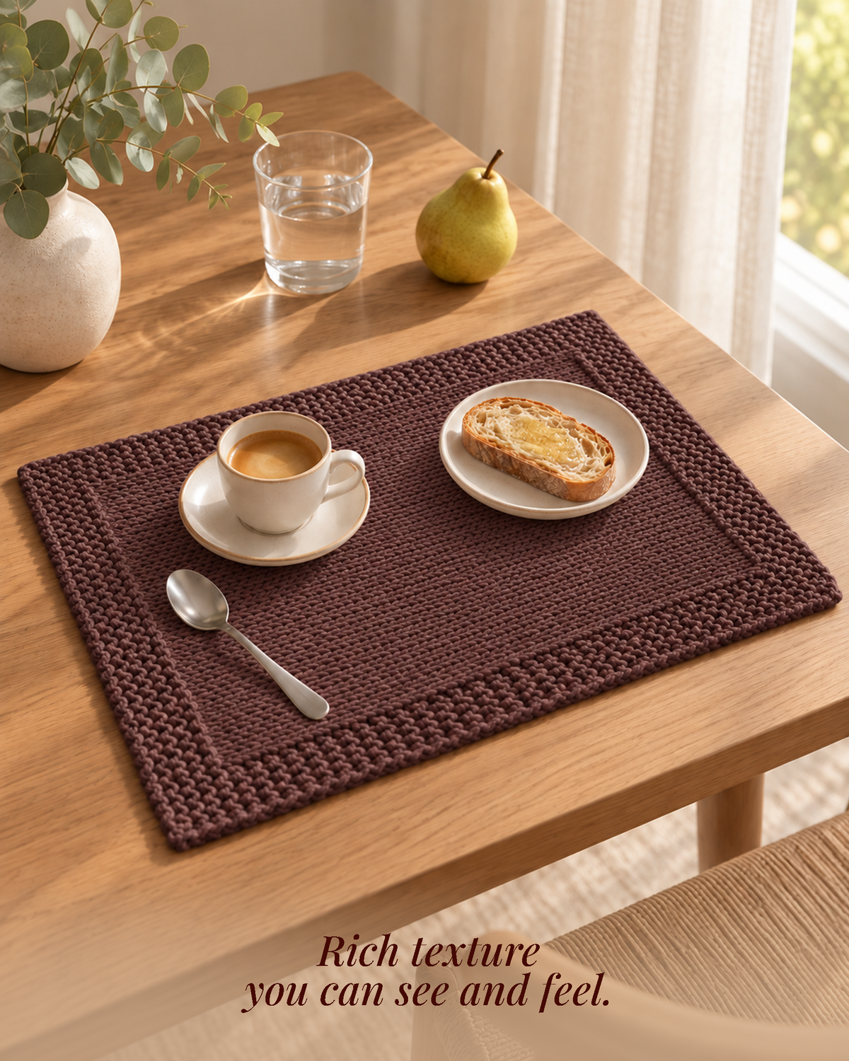 Paudha’s Exquisite Imperial Border Heavy - Knit 100% Ring-Spun Cotton Placemat - Merlot Earth