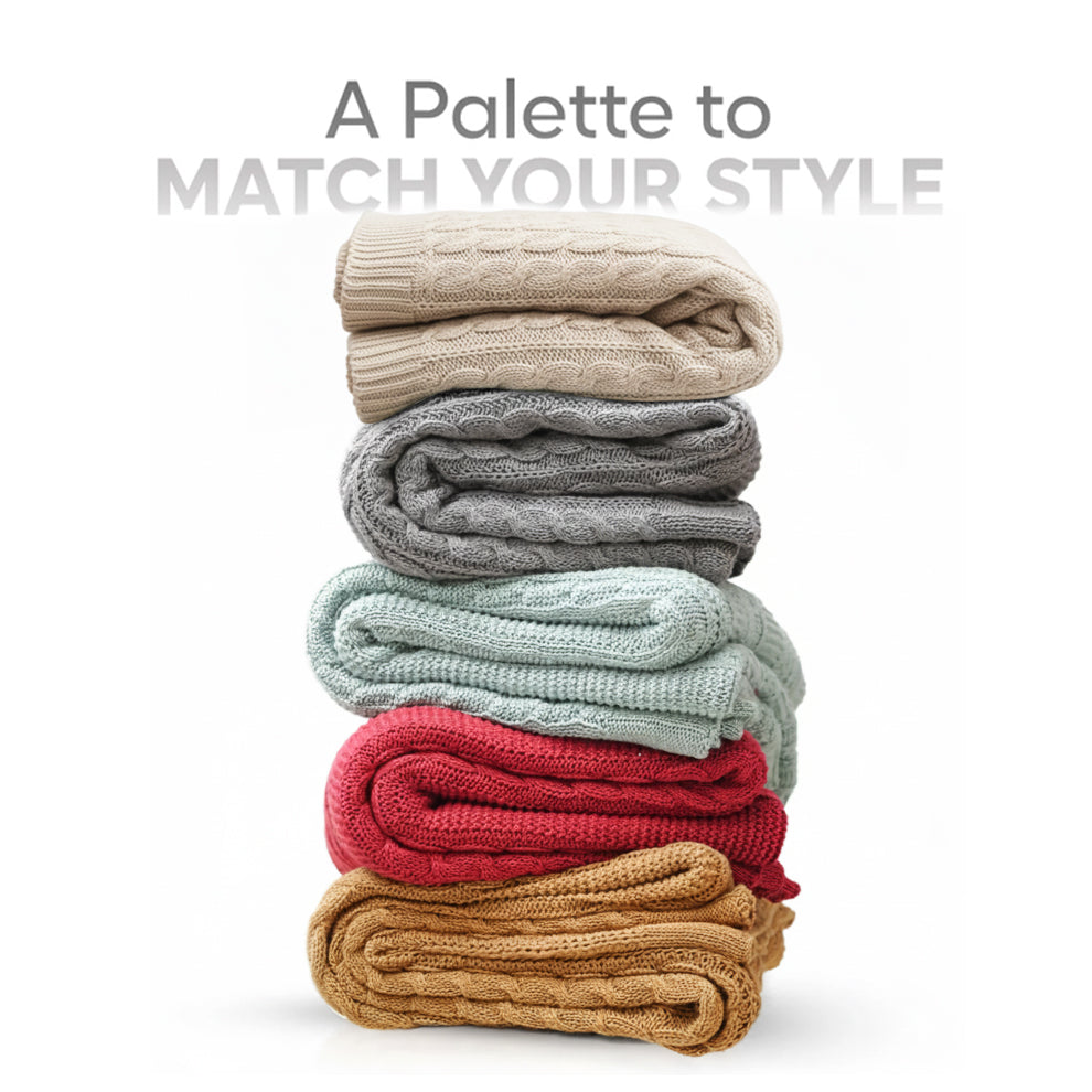 Paudha’s Exquisite Windsor Luxe All-Season Breathable 100% Cotton Knitted Sofa Throw - Nude Meadow