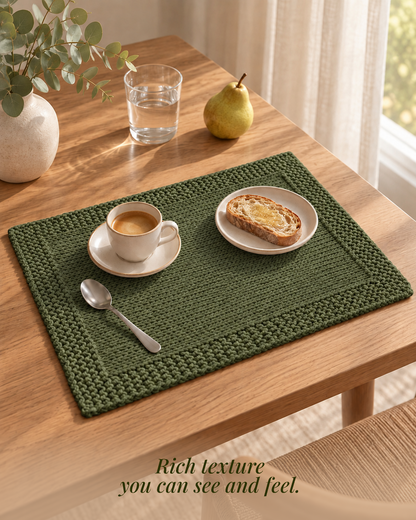 Paudha’s Exquisite Imperial Border Heavy - Knit 100% Ring-Spun Cotton Placemat - Olive Grove