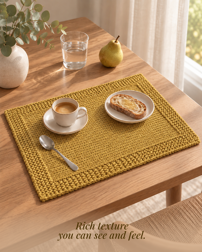 Paudha’s Exquisite Imperial Border Heavy - Knit 100% Ring-Spun Cotton Placemat - Saffron Gold