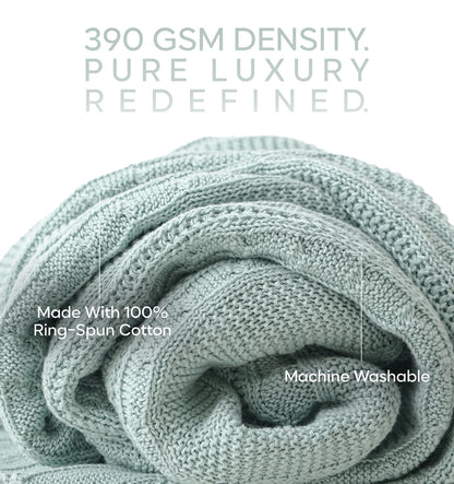 Paudha’s Exquisite Windsor Luxe All-Season Breathable 100% Cotton Knitted Sofa Throw - Icy Lace