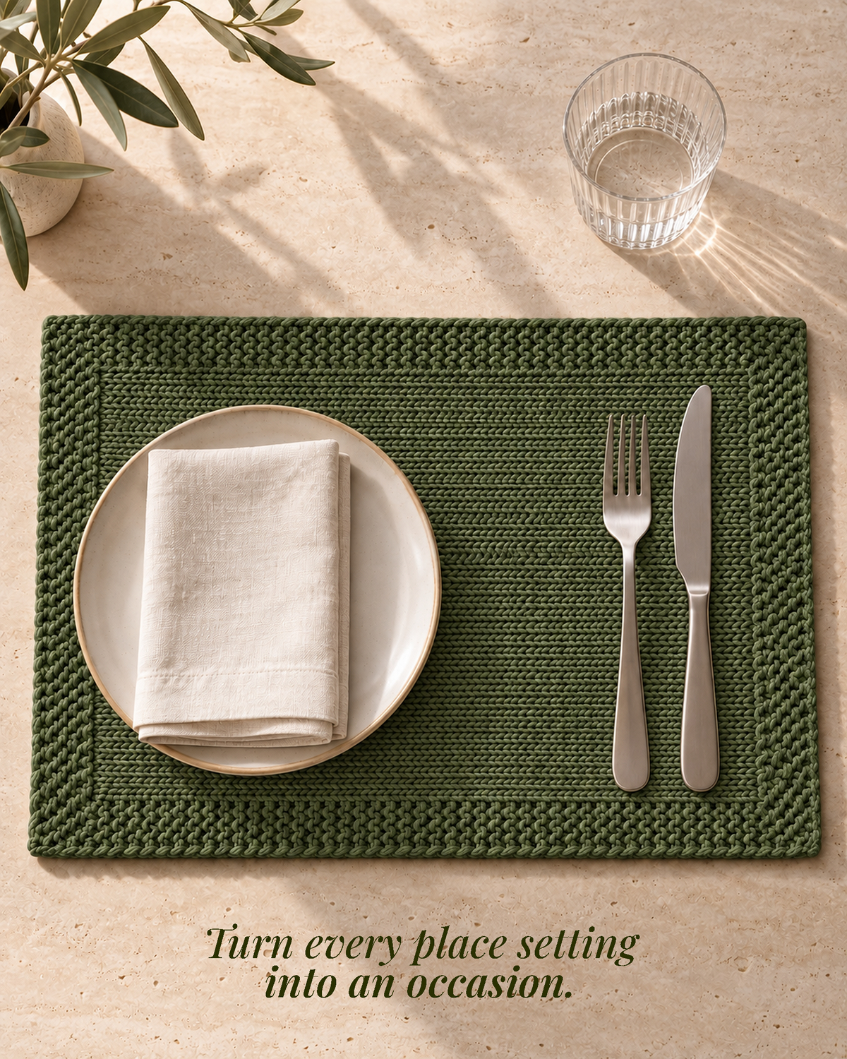 Paudha’s Exquisite Imperial Border Heavy - Knit 100% Ring-Spun Cotton Placemat - Olive Grove