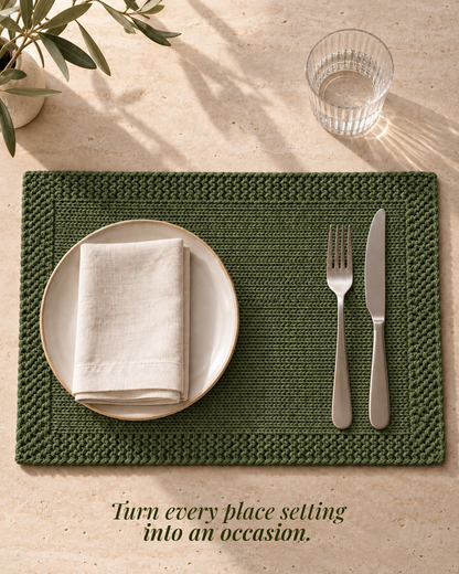 Paudha’s Exquisite Imperial Border Heavy - Knit 100% Ring-Spun Cotton Placemat - Olive Grove