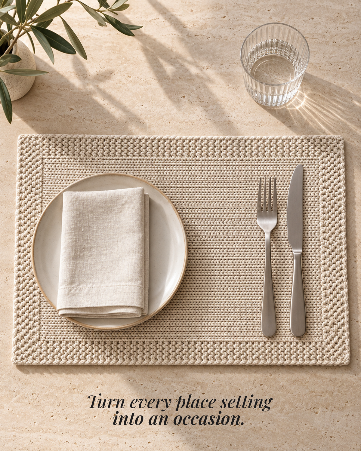 Paudha’s Exquisite Imperial Border Heavy - Knit 100% Ring-Spun Cotton Placemat - Ivory Oat