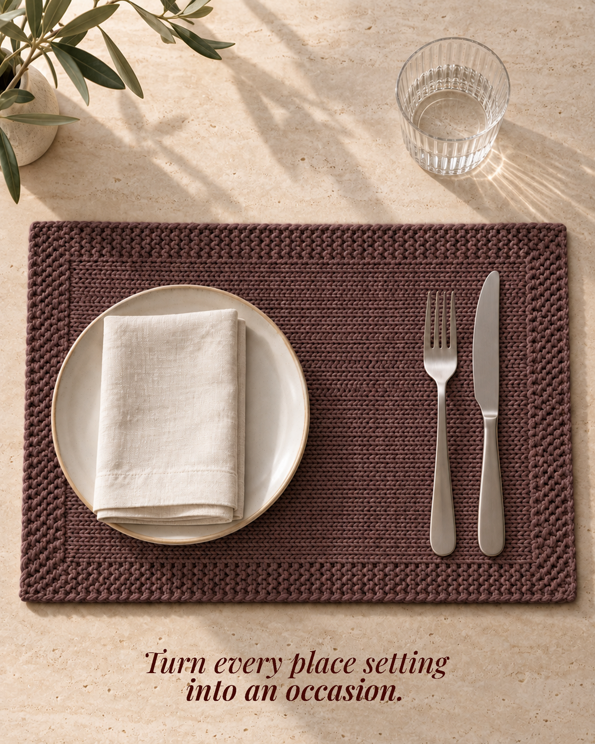 Paudha’s Exquisite Imperial Border Heavy - Knit 100% Ring-Spun Cotton Placemat - Merlot Earth