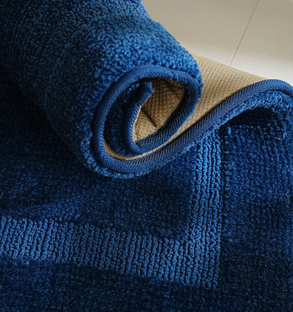 Classic Knitted Border Foam Padded Bathmat - Midnight Indigo