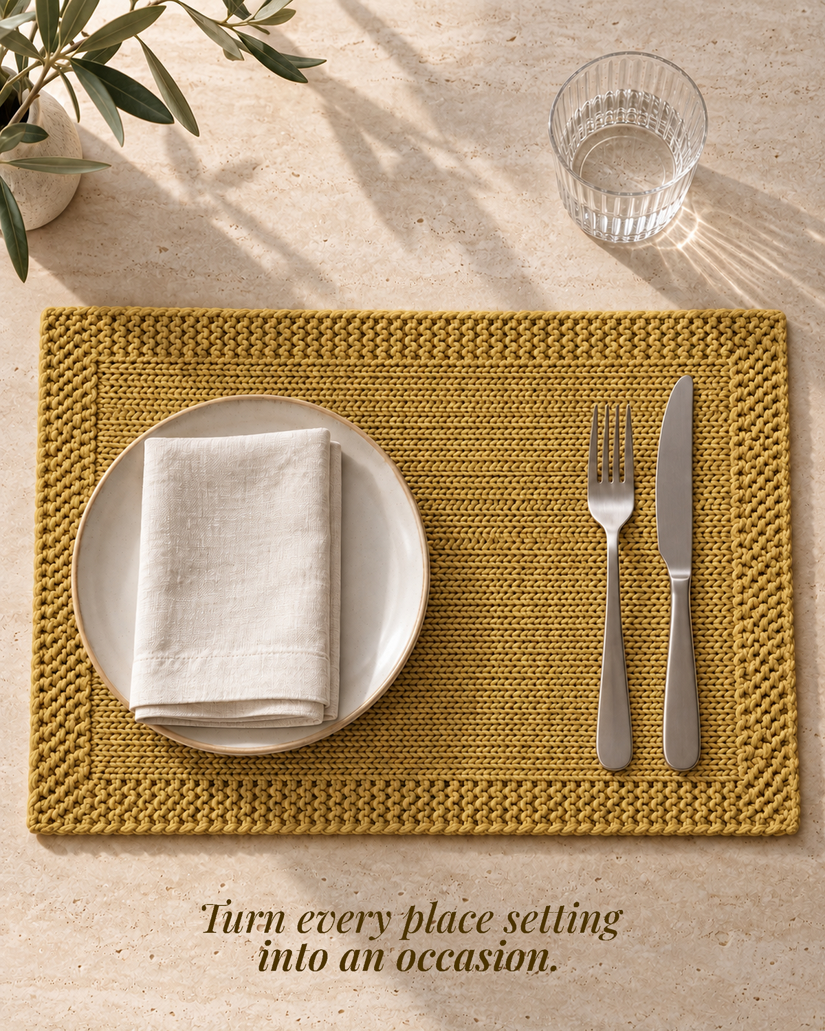 Paudha’s Exquisite Imperial Border Heavy - Knit 100% Ring-Spun Cotton Placemat - Saffron Gold