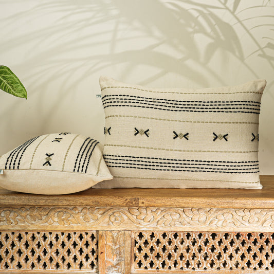 Paudha’s Handcrafted Embroidered Cotton Cushion Cover – Midnight Stitch