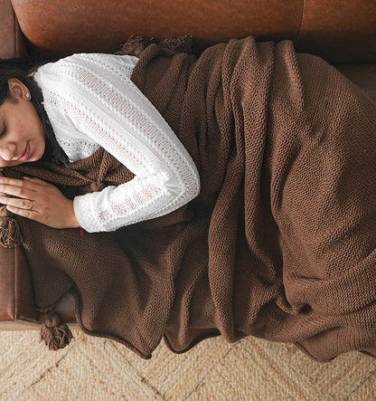 Cozy Stripe Knit Sofa Blanket - Deep Chestnut