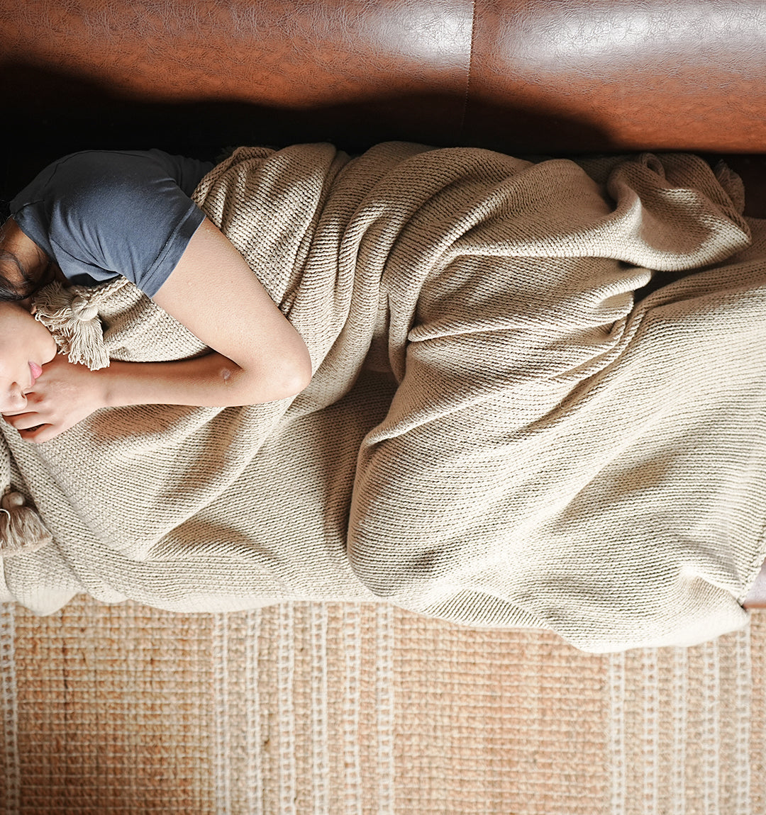 Cozy Stripe Knit Sofa Blanket - Ivory Cloud