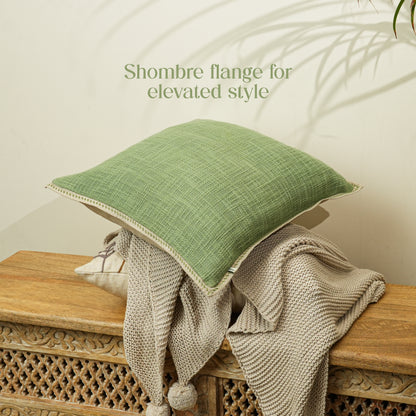 Paudha’s Handcrafted Embroidered Slub Cotton Cushion Cover – Eucalyptus Soft