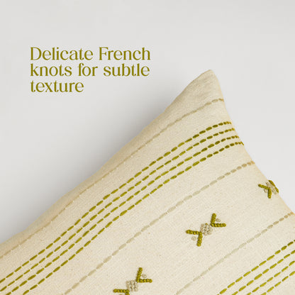 Paudha’s Handcrafted Embroidered Cotton Cushion Cover – Fern Stitch