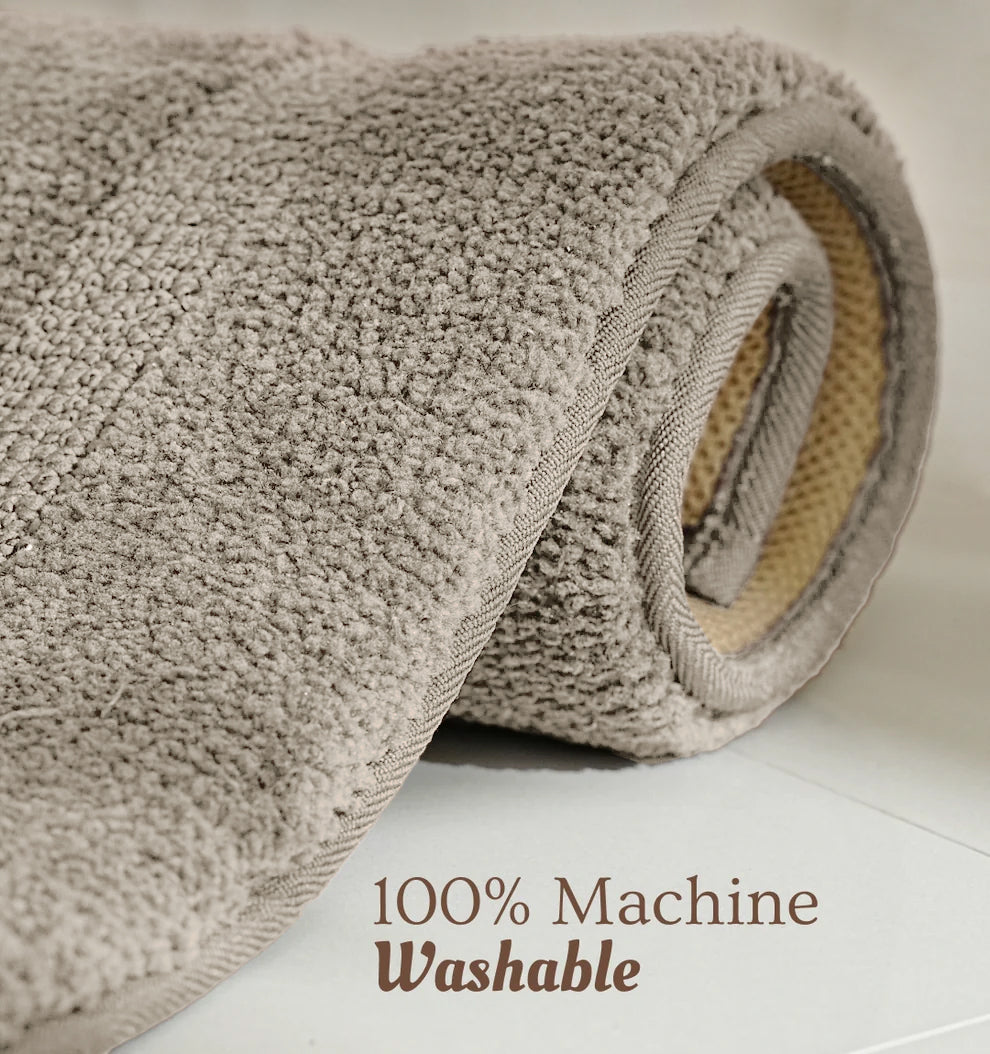 Classic Knitted Border Foam Padded Bathmat - Almond Haze