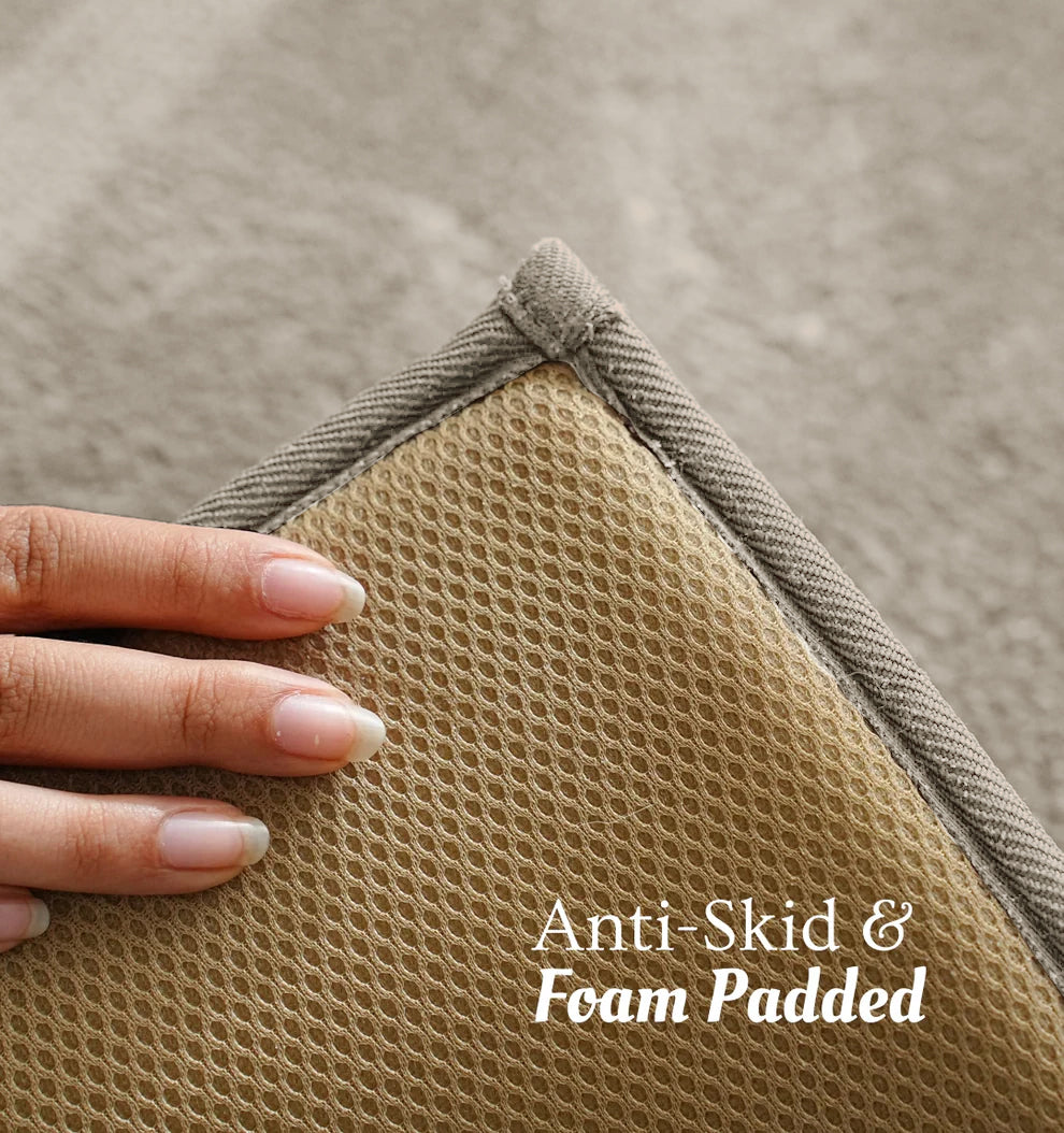 Classic Knitted Border Foam Padded Bathmat - Almond Haze