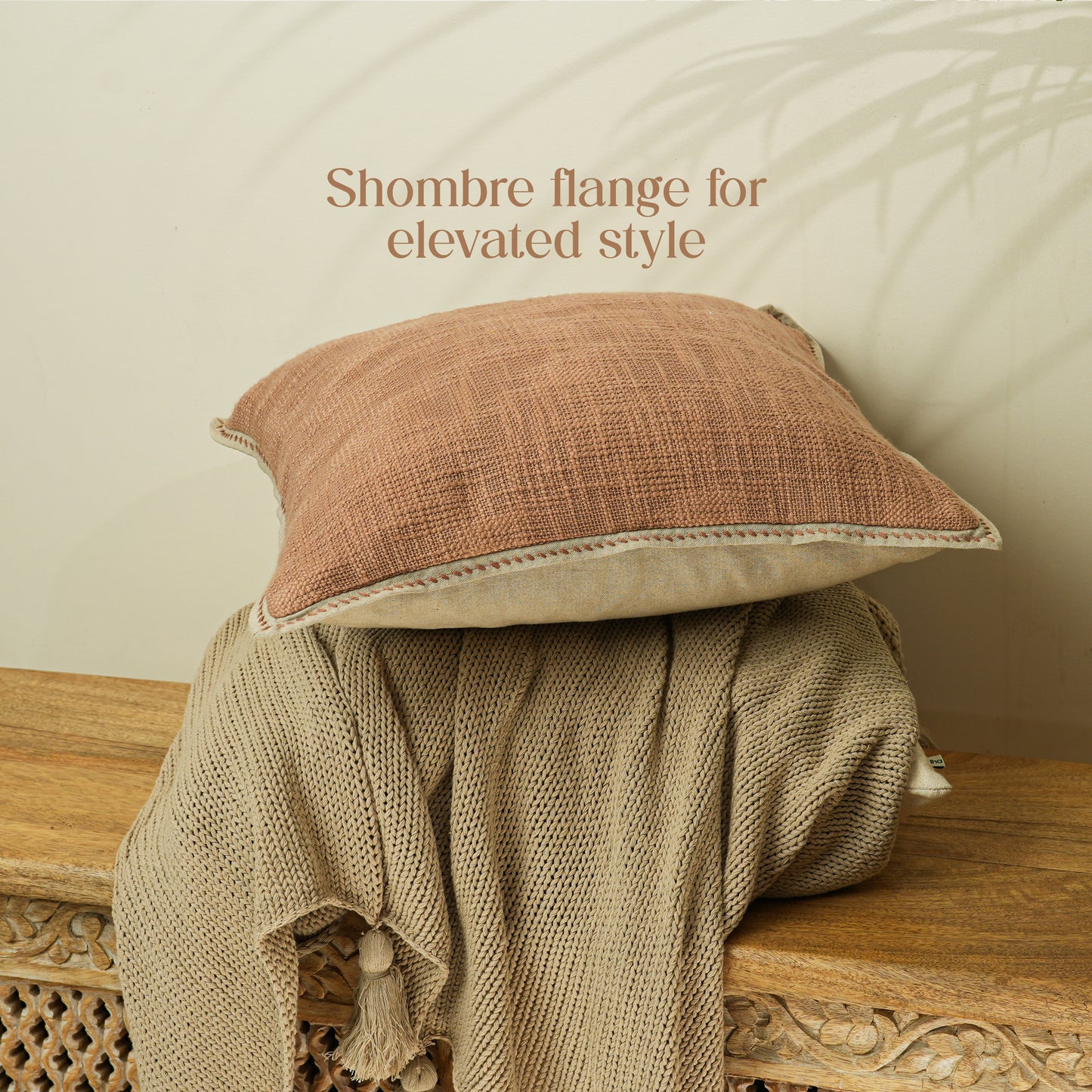 Paudha’s Handcrafted Embroidered Slub Cotton Cushion Cover – Rose Sand