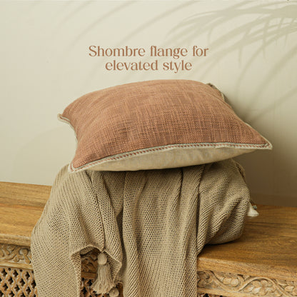 Paudha’s Handcrafted Embroidered Slub Cotton Cushion Cover – Rose Sand