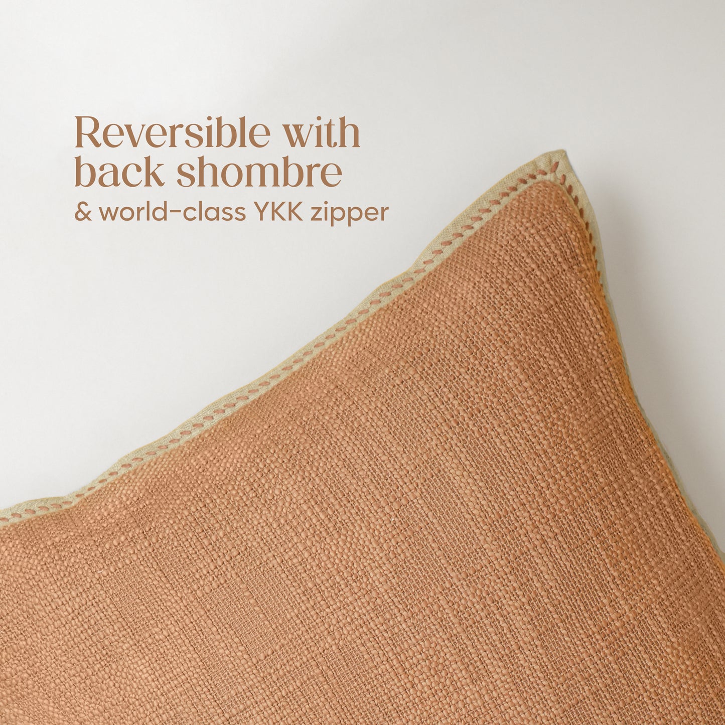 Paudha’s Handcrafted Embroidered Slub Cotton Cushion Cover – Rose Sand