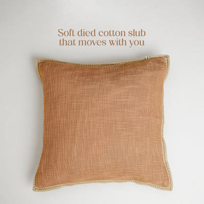 Paudha’s Handcrafted Embroidered Slub Cotton Cushion Cover – Rose Sand