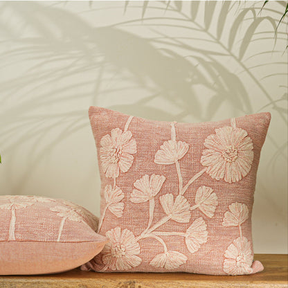 Paudha’s Handcrafted Appliqued Cotton Cushion Cover – Dusty Blossom