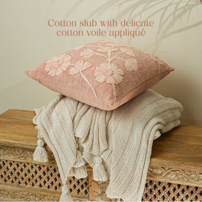 Paudha’s Handcrafted Appliqued Cotton Cushion Cover – Dusty Blossom