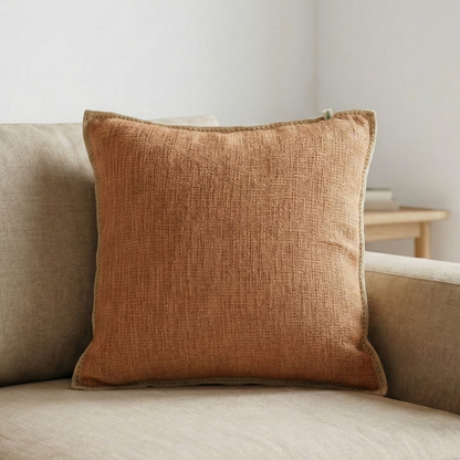 Paudha’s Handcrafted Embroidered Slub Cotton Cushion Cover – Rose Sand