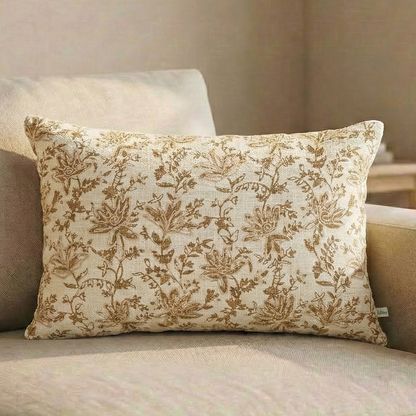 Paudha’s Handcrafted Embroidered Cotton Rectangular Cushion Cover – Bronze Vine