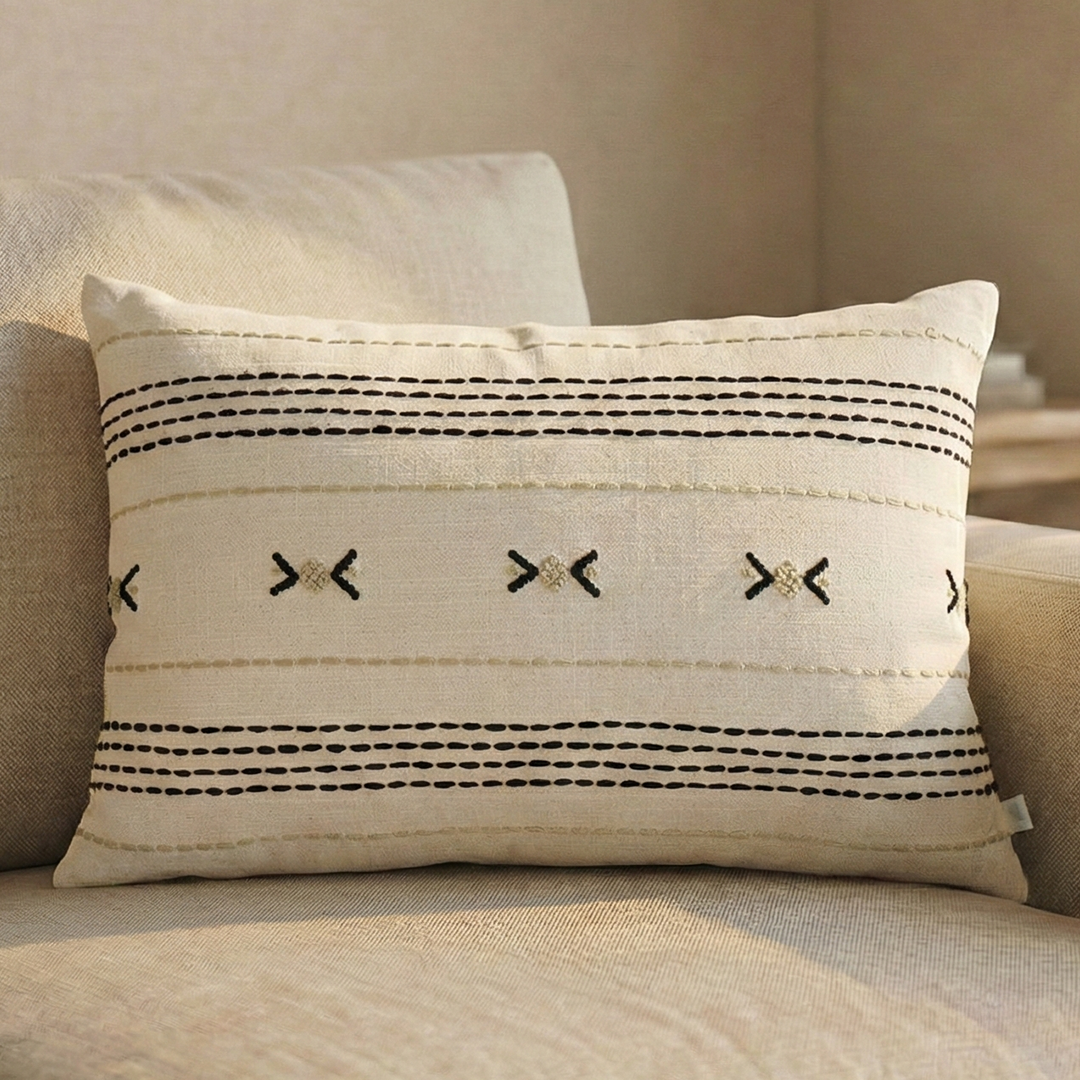 Paudha’s Handcrafted Embroidered Cotton Cushion Cover – Midnight Stitch