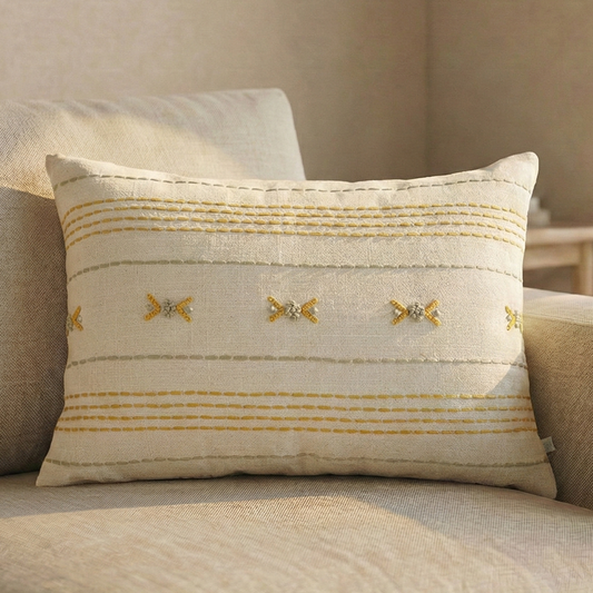 Paudha’s Handcrafted Embroidered Cotton Rectangular Cushion Cover – Honey Stitch