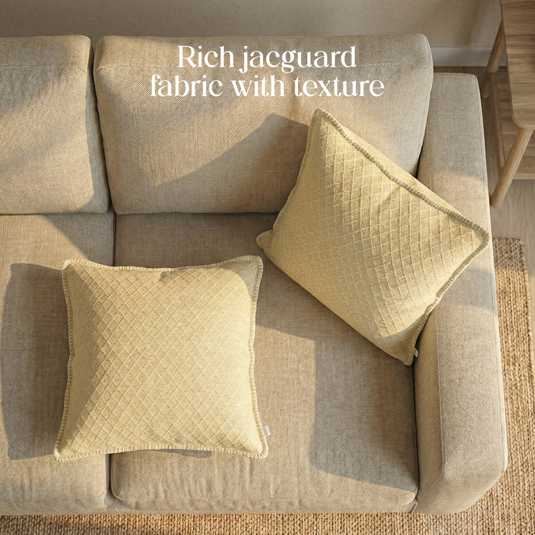 Paudha’s Handcrafted Jacquard Cotton Cushion Cover – Sunlit Ivory