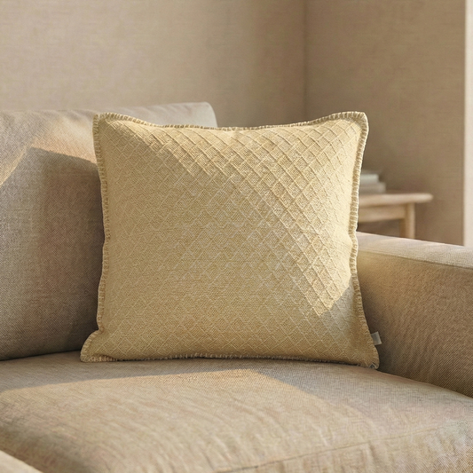 Paudha’s Handcrafted Jacquard Cotton Cushion Cover – Sunlit Ivory