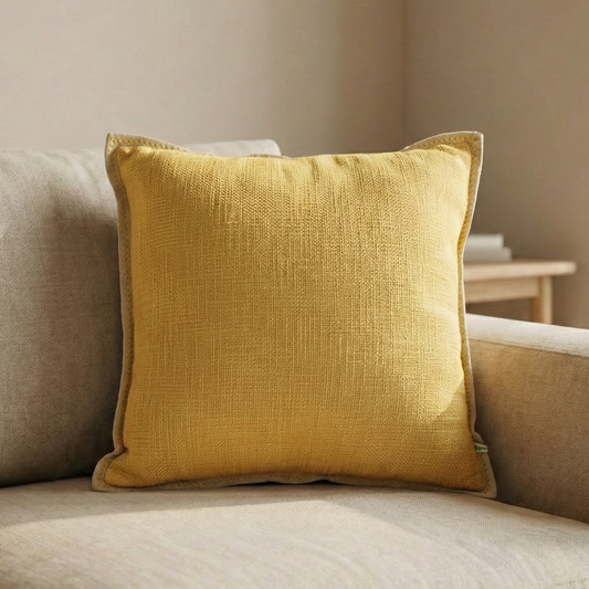 Paudha’s Handcrafted Embroidered Slub Cotton Rectangular Cushion Cover – Marigold Whisper