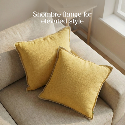 Paudha’s Handcrafted Embroidered Slub Cotton Rectangular Cushion Cover – Marigold Whisper