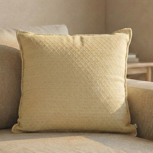 Paudha’s Handcrafted Jacquard Cotton Cushion Cover – Sunlit Ivory
