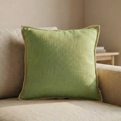 Paudha’s Handcrafted Embroidered Slub Cotton Cushion Cover – Eucalyptus Soft