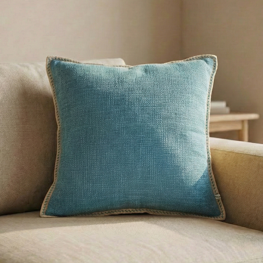 Paudha’s Handcrafted Embroidered Slub Cotton Cushion Cover – Clay Mirage