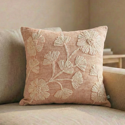 Paudha’s Handcrafted Appliqued Cotton Cushion Cover – Dusty Blossom