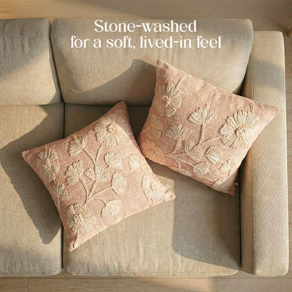 Paudha’s Handcrafted Appliqued Cotton Cushion Cover – Dusty Blossom