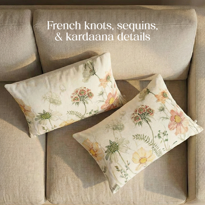 Paudha’s Handcrafted Embroidered Cotton Rectangular Cushion Cover – Painted Fern