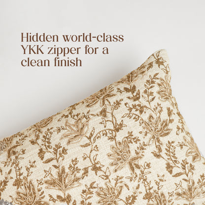 Paudha’s Handcrafted Embroidered Cotton Rectangular Cushion Cover – Bronze Vine