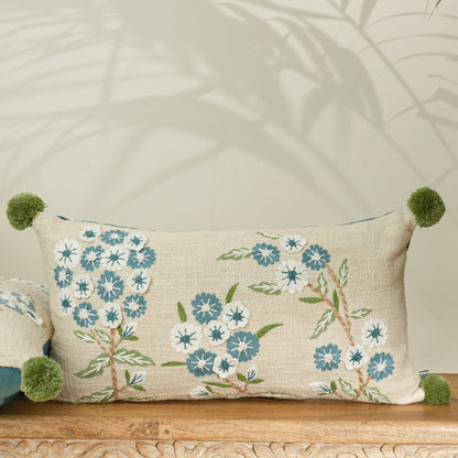 Paudha’s Handcrafted Embroidered Cotton Rectangular Cushion Cover – Pompom Pastures