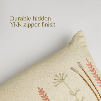 Paudha’s Handcrafted Embroidered Cotton Rectangular Cushion Cover – Ivory Twig