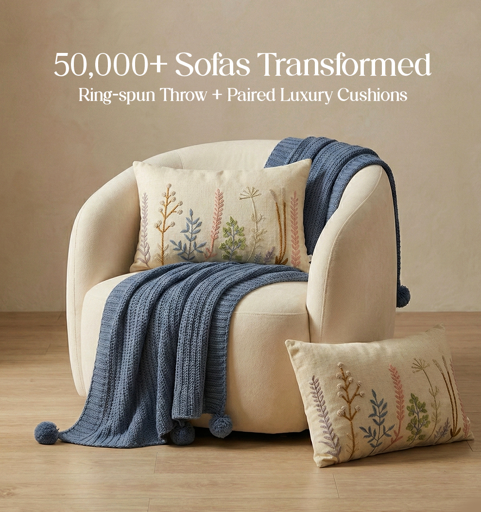 Luxury Sofa Makeover Set | Twilight Slate Knitted Sofa Throw paired with Cushions - Set of 2