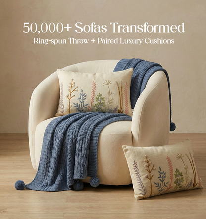 Luxury Sofa Makeover Set | Twilight Slate Knitted Sofa Throw paired with Cushions - Set of 2