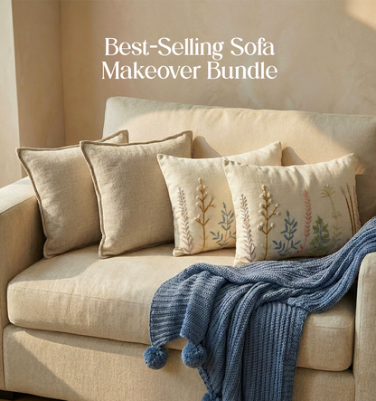 Luxury Sofa Makeover Sets | Twilight Slate Knitted Sofa Throw & Paired Cushions - Set of 4