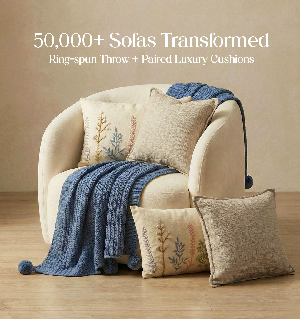 Luxury Sofa Makeover Sets | Twilight Slate Knitted Sofa Throw & Paired Cushions - Set of 4