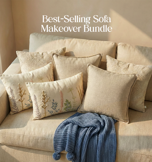 Luxury Sofa Makeover Sets | Twilight Slate Knitted Sofa Throw & Paired Cushions - Set of 6
