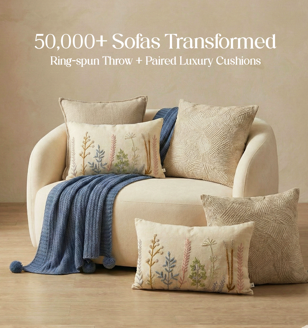 Luxury Sofa Makeover Sets | Twilight Slate Knitted Sofa Throw & Paired Cushions - Set of 6