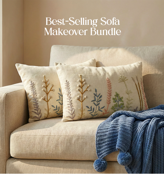 Luxury Sofa Makeover Set | Twilight Slate Knitted Sofa Throw paired with Cushions - Set of 2