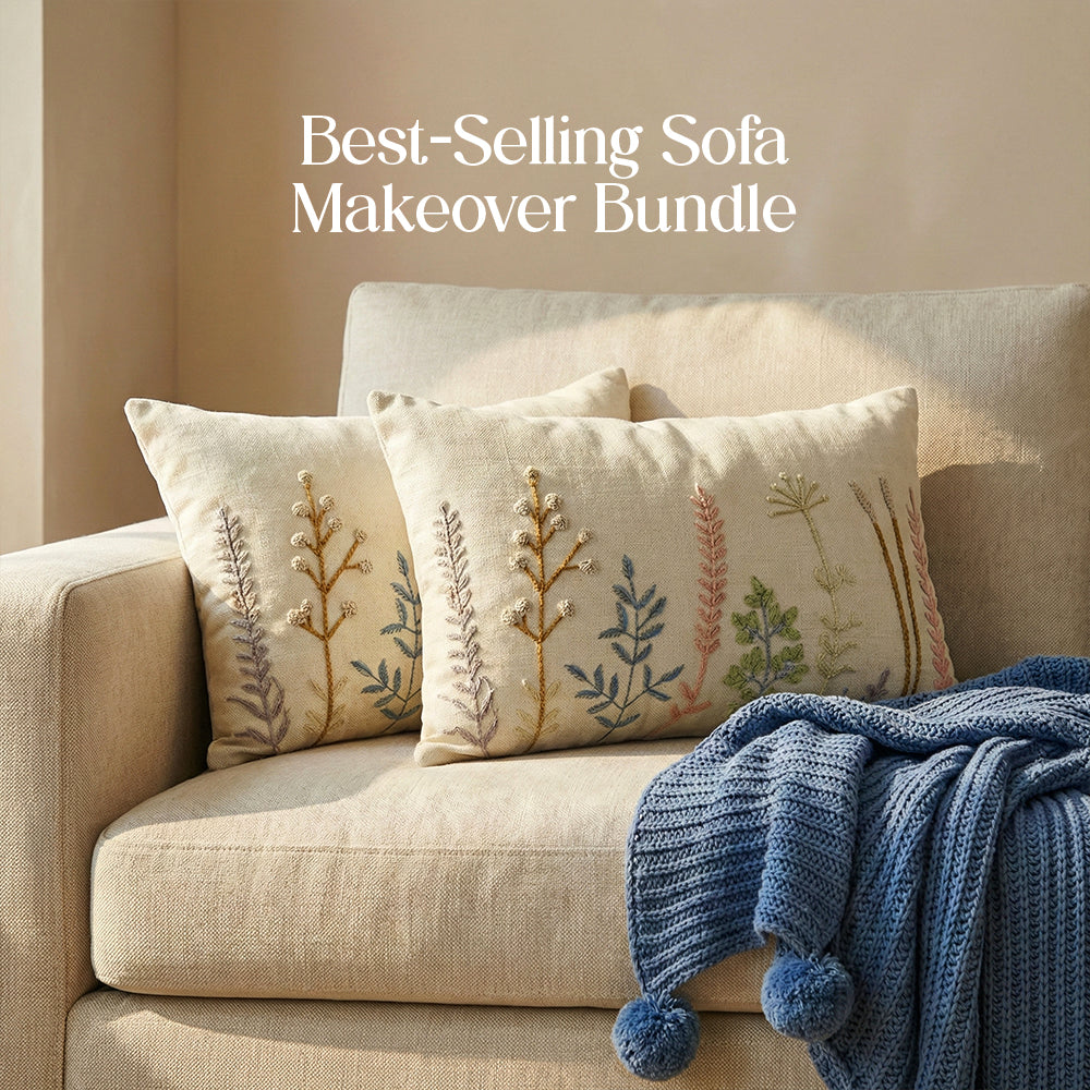 Luxury Sofa Makeover Set | Knitted Sofa Throw paired with Cushions - Twilight Slate - Set of 2